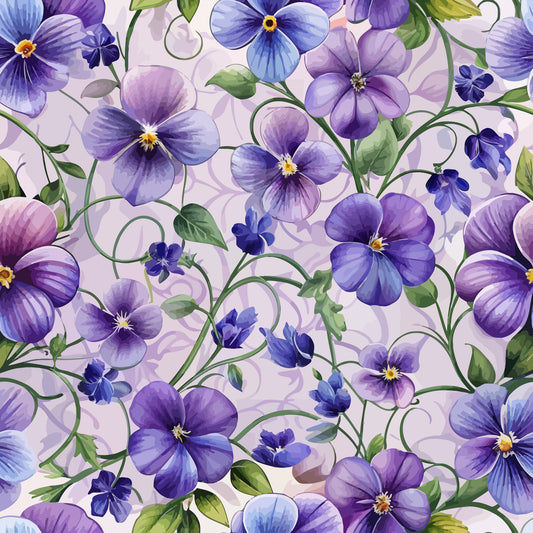 - Art Nouveau Violets Pattern 1 Quilting Cotton Fabric  
- Floral design  
- Purple, lavender, blue flowers  
- Green leaves  
- Vine motif  
- Quilting cotton  
- Soft texture  
- Decorative textile  
- Garden-inspired  
- Vintage style  
- Elegant botanical  
- Fabric yardage