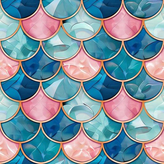 Art Deco Fish Scales Pattern 1 Quilting Cotton Fabric
