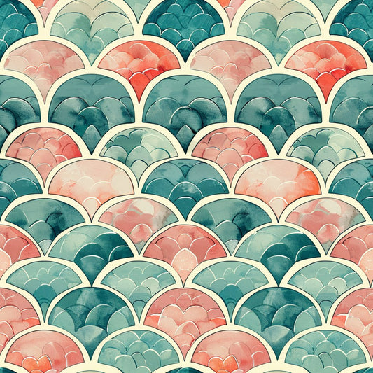 Art Deco Fish Scales Pattern 12 Quilting Cotton Fabric