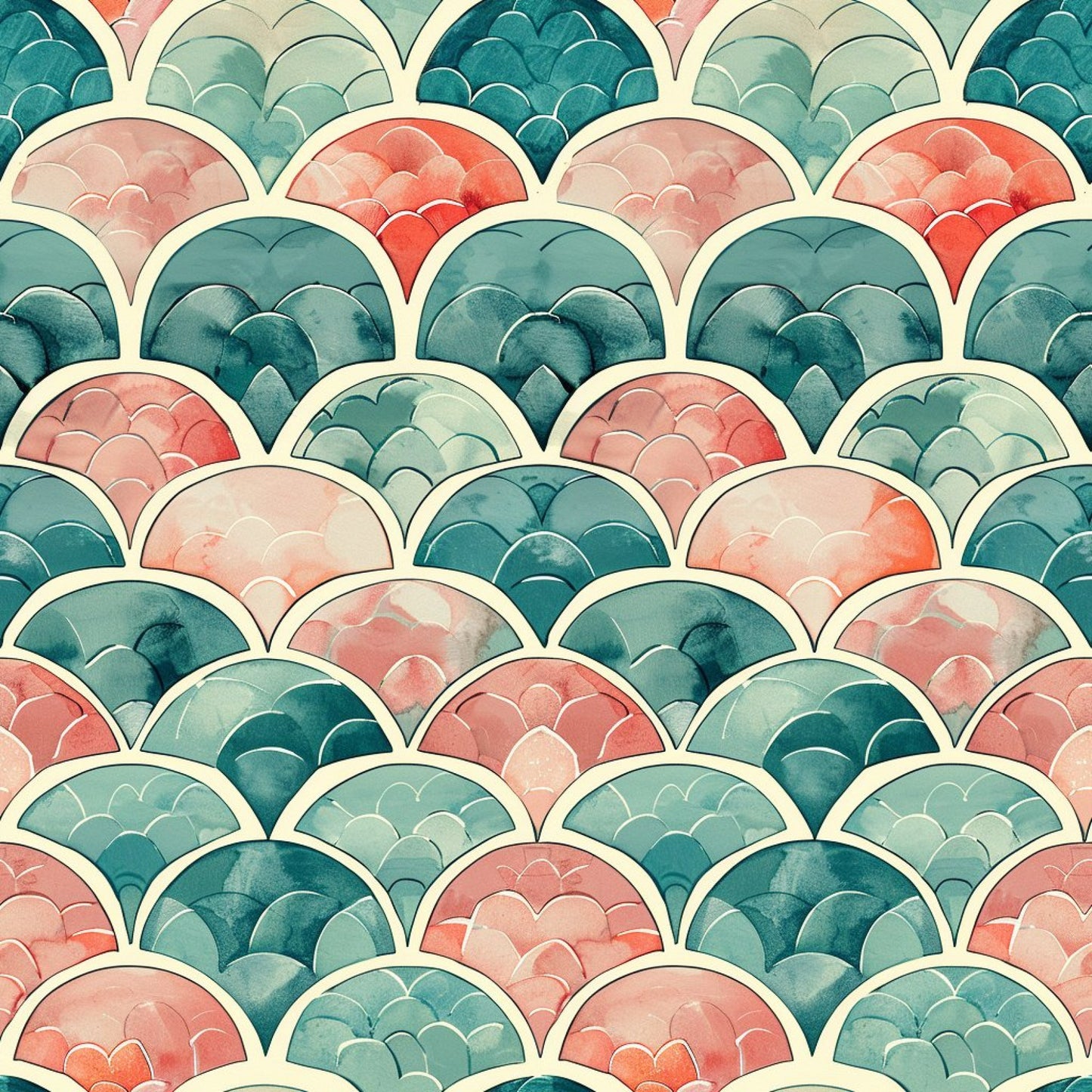 Art Deco Fish Scales Pattern 12 Quilting Cotton Fabric