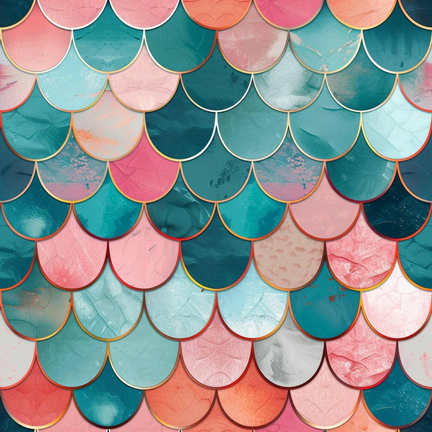 Art Deco Fish Scales Pattern 14 Quilting Cotton Fabric