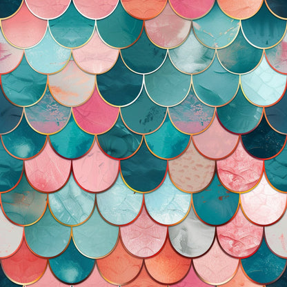 Art Deco Fish Scales Pattern 14 Quilting Cotton Fabric
