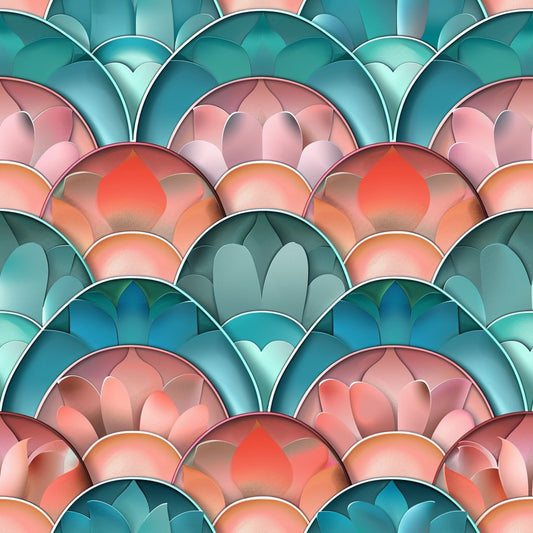 Art Deco Fish Scales Pattern 17 Quilting Cotton Fabric