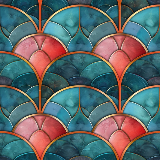 Art Deco Fish Scales Pattern 2 Quilting Cotton Fabric