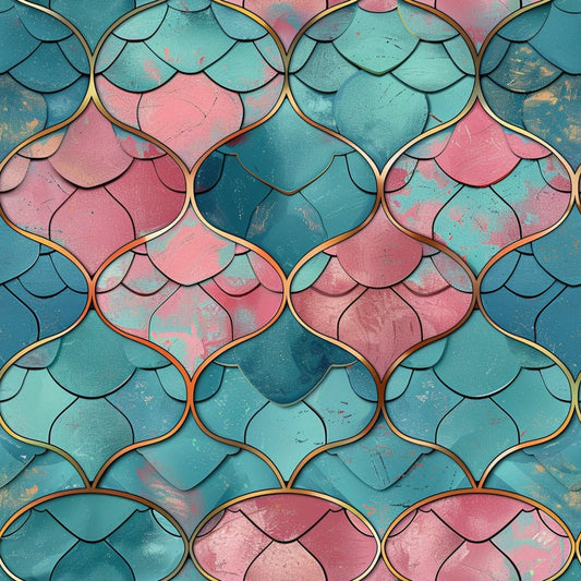 Art Deco Fish Scales Pattern 4 Quilting Cotton Fabric