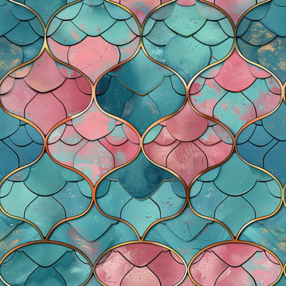 Art Deco Fish Scales Pattern 4 Quilting Cotton Fabric