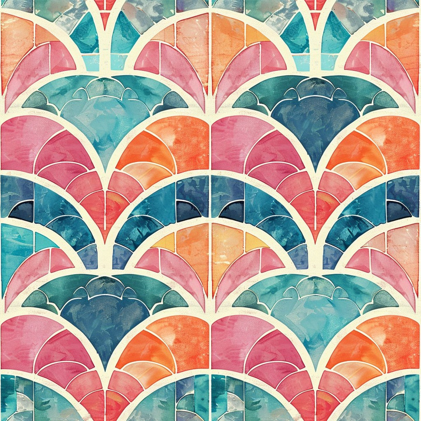 Art Deco Fish Scales Pattern 9 Quilting Cotton Fabric