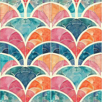 Art Deco Fish Scales Pattern 9 Quilting Cotton Fabric