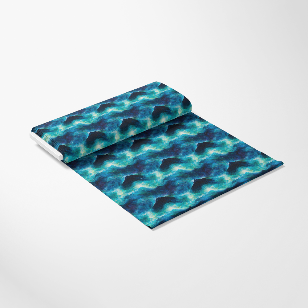 Aurora Starry Night Sky Pattern 19 Quilting Cotton Fabric, yardage, blue, teal, black, night sky, starry, cosmic, celestial, seamless, continuous, fabric roll, premium quilting cotton, soft texture, high quality, traditional print, colorful textile, quilting material.