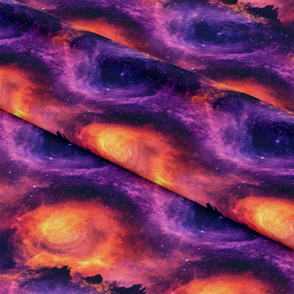 Aurora Starry Night Sky Pattern 30 Quilting Cotton Fabric, cotton textile, quilting material, starry night design, cosmic pattern, purple fabric, orange hues, galaxy print, celestial motif, vibrant colors, soft fabric, premium quilting cotton, high-quality yardage, USA printed fabric, decorative quilting cotton textile