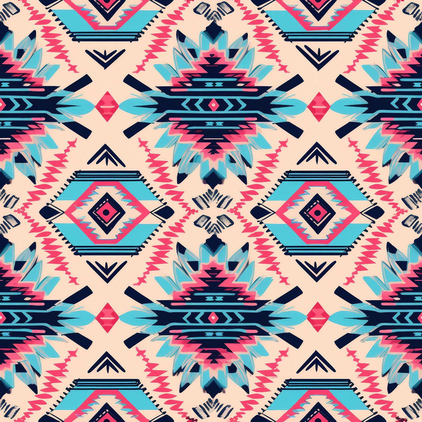 Aztec Pink and Blue Western Pattern 1 Quilting Cotton Fabric