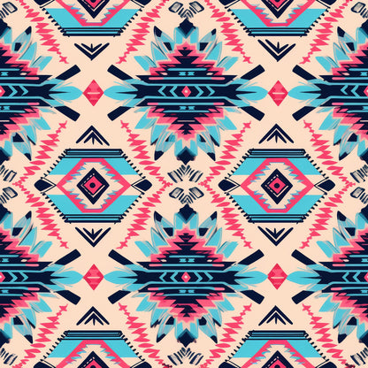 Aztec Pink and Blue Western Pattern 1 Quilting Cotton Fabric
