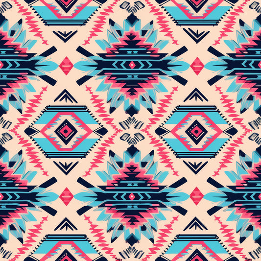 Aztec Pink and Blue Western Pattern 1 Quilting Cotton Fabric