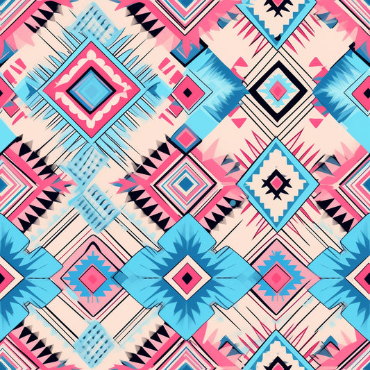 Aztec Pink and Blue Western Pattern 2 Quilting Cotton Fabric