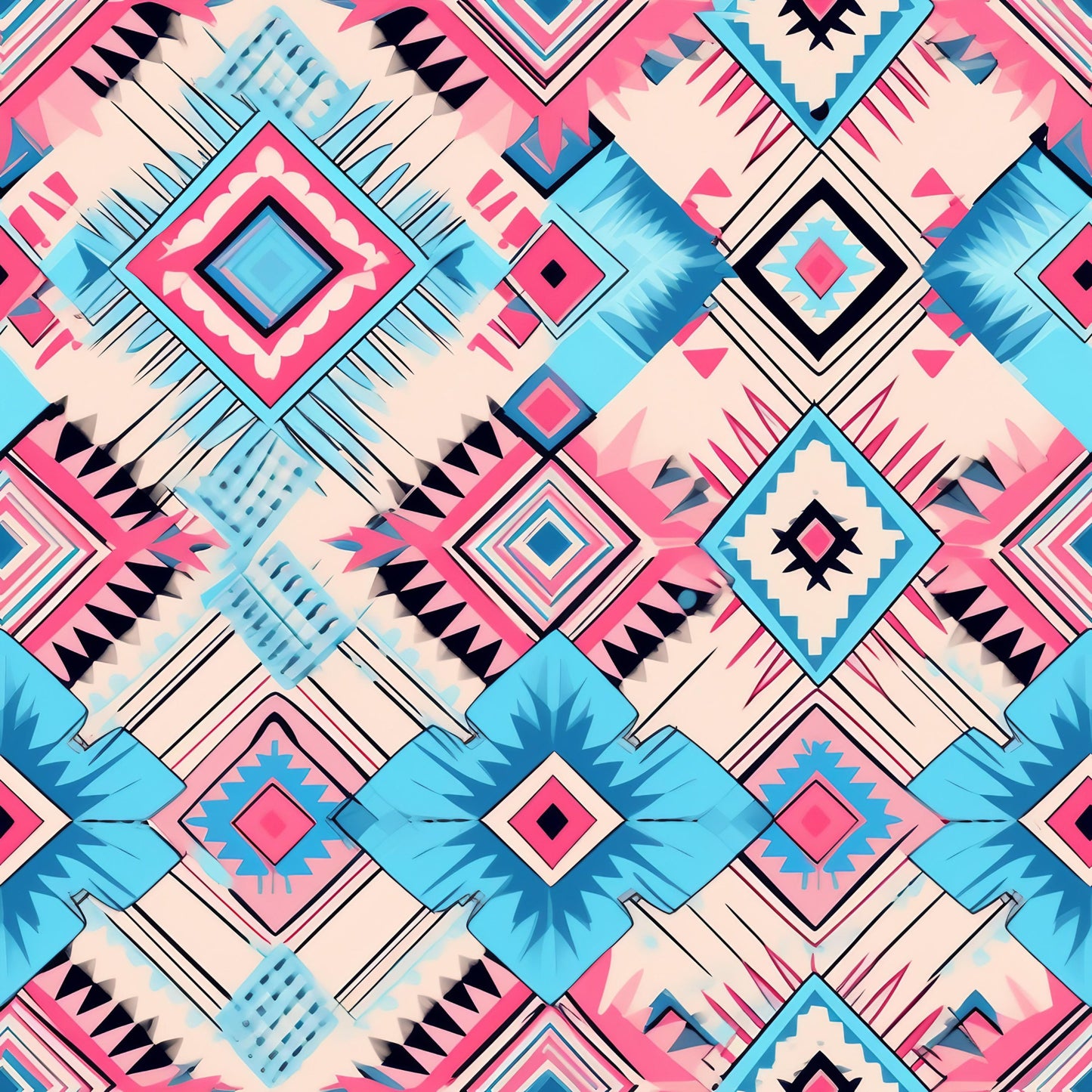 Aztec Pink and Blue Western Pattern 2 Quilting Cotton Fabric