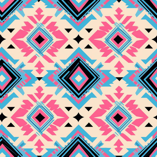 Aztec Pink and Blue Western Pattern 3 Quilting Cotton Fabric