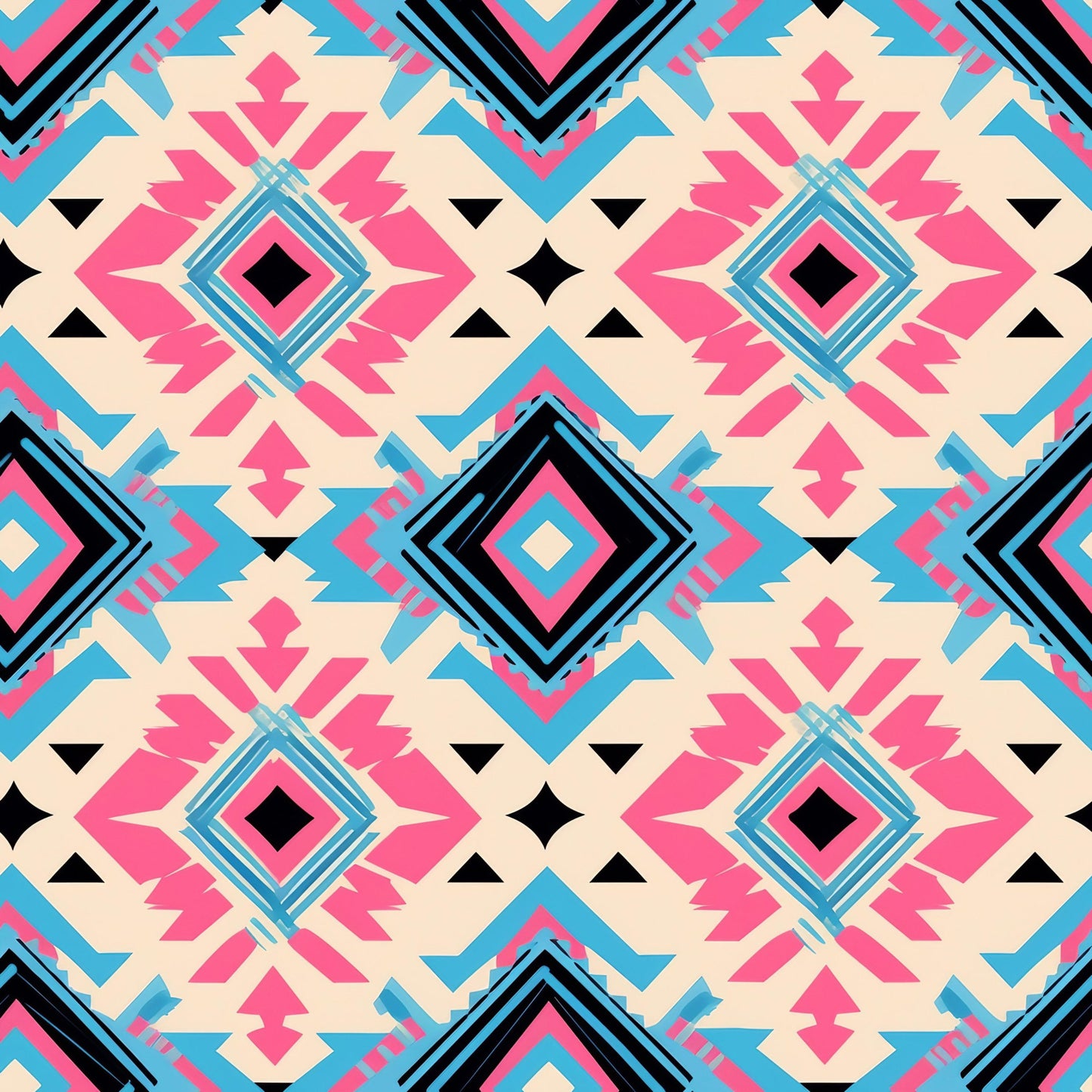 Aztec Pink and Blue Western Pattern 3 Quilting Cotton Fabric