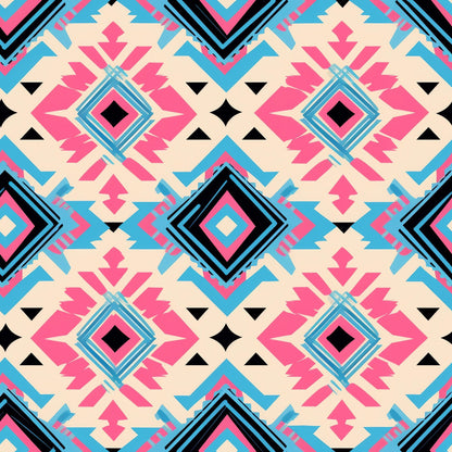 Aztec Pink and Blue Western Pattern 3 Quilting Cotton Fabric