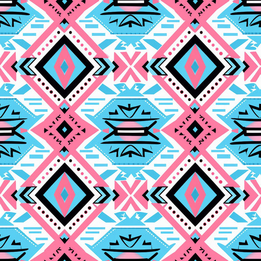 Aztec Pink and Blue Western Pattern 4 Quilting Cotton Fabric