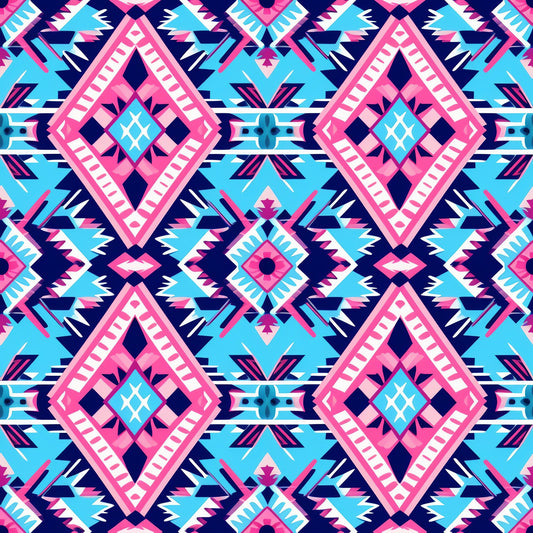 Aztec Pink and Blue Western Pattern 5 Quilting Cotton Fabric