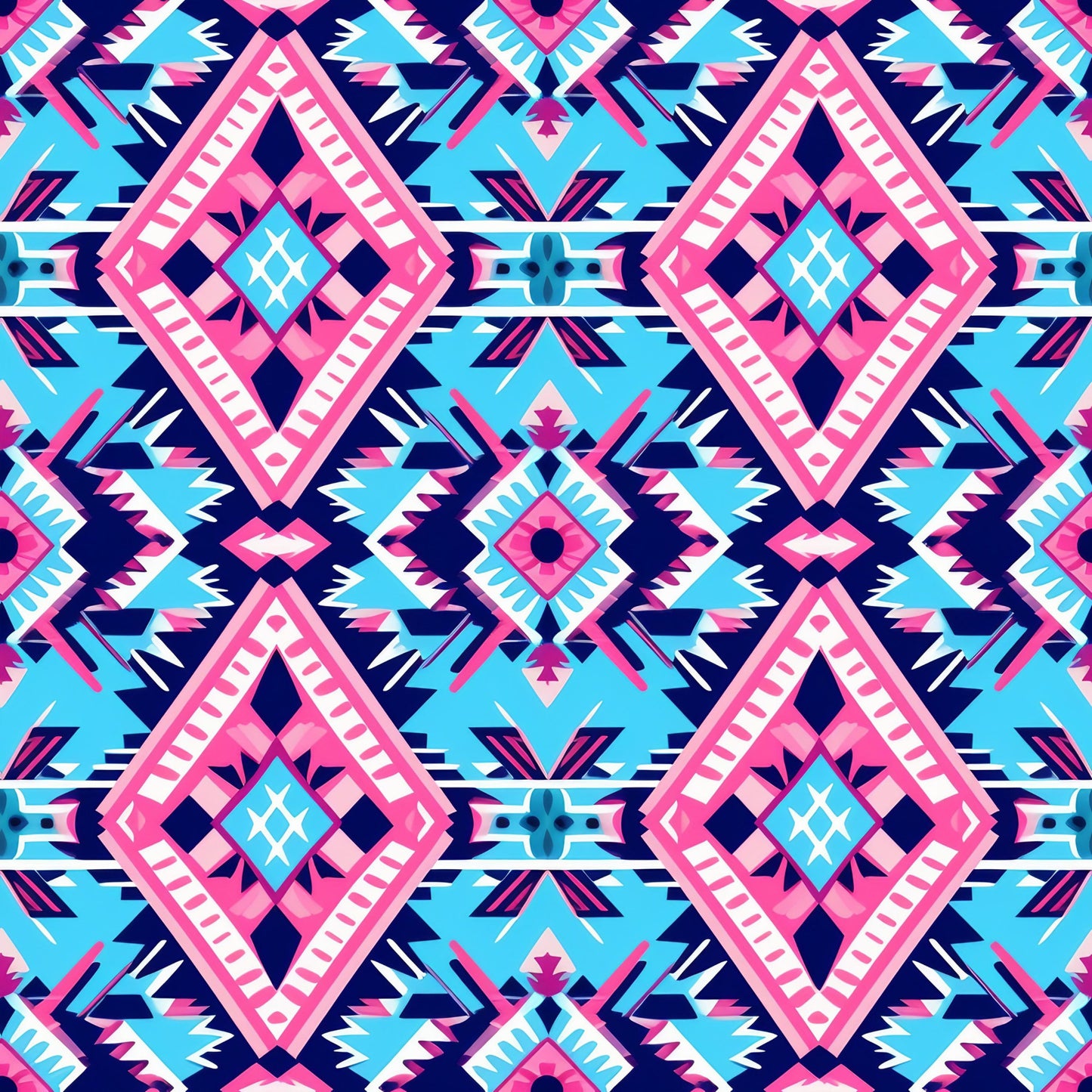 Aztec Pink and Blue Western Pattern 5 Quilting Cotton Fabric