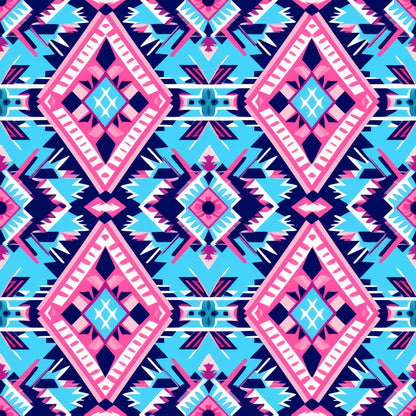 Aztec Pink and Blue Western Pattern 5 Quilting Cotton Fabric