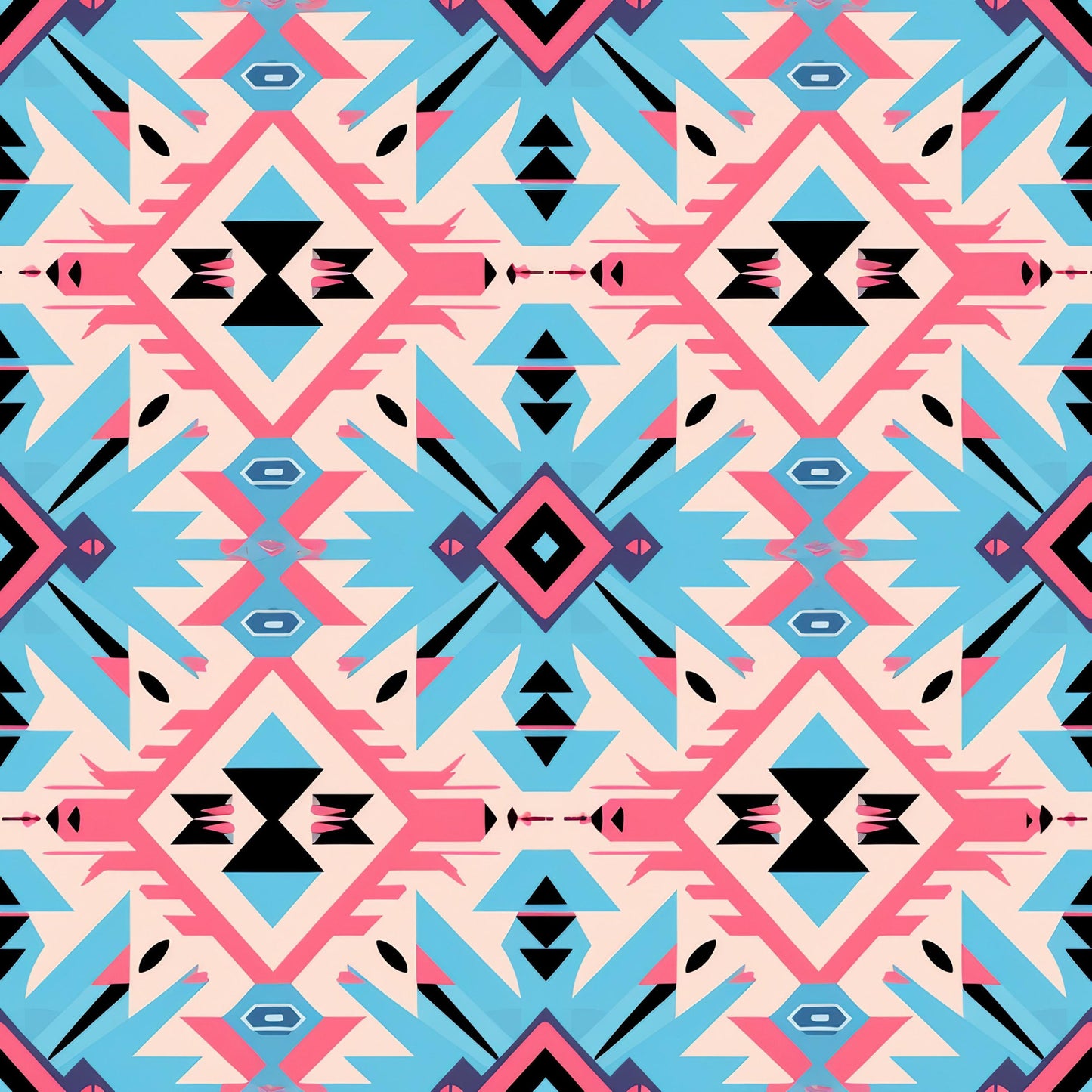 Aztec Pink and Blue Western Pattern 6 Quilting Cotton Fabric