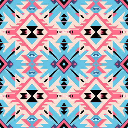 Aztec Pink and Blue Western Pattern 6 Quilting Cotton Fabric
