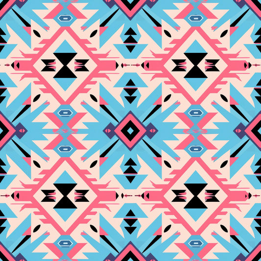 Aztec Pink and Blue Western Pattern 6 Quilting Cotton Fabric