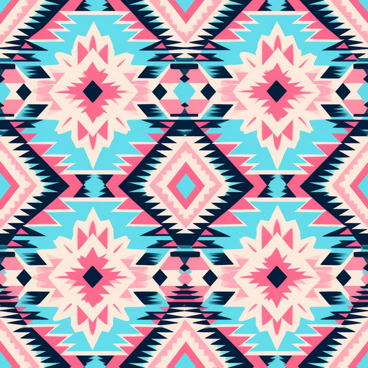 Aztec Pink and Blue Western Pattern 7 Quilting Cotton Fabric