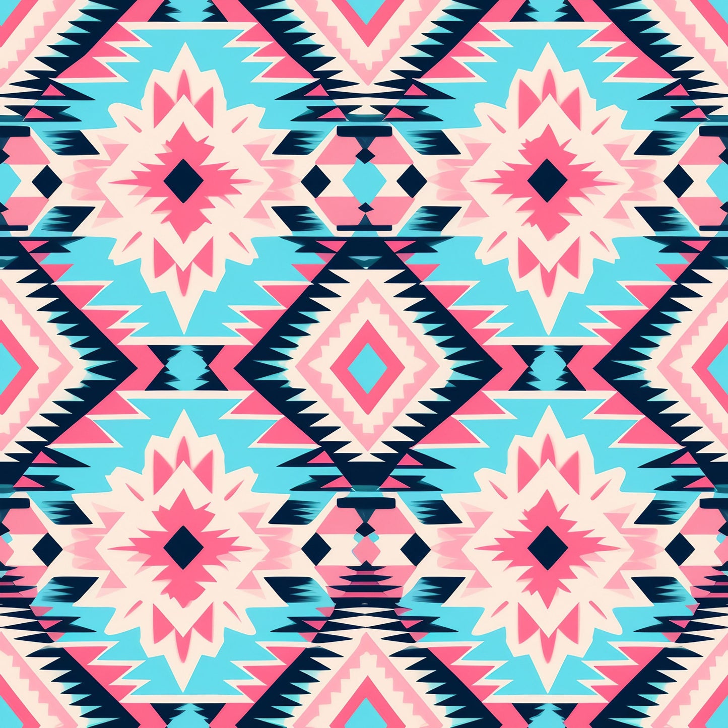 Aztec Pink and Blue Western Pattern 7 Quilting Cotton Fabric