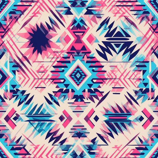 Aztec Pink and Blue Western Pattern 8 Quilting Cotton Fabric