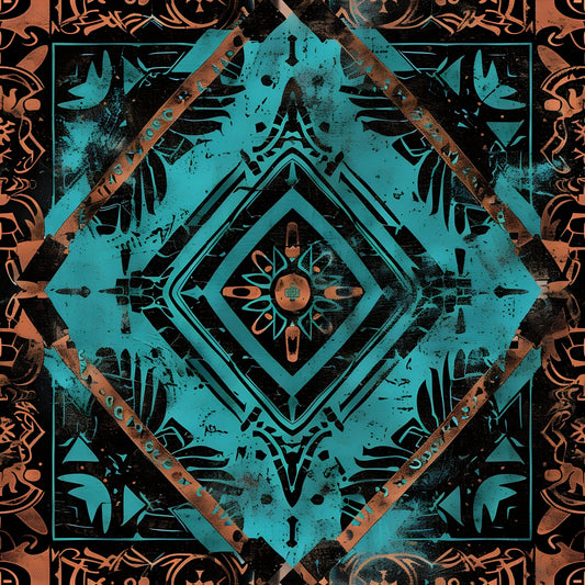 Aztec Turquoise Pattern 10 Quilting Cotton Fabric