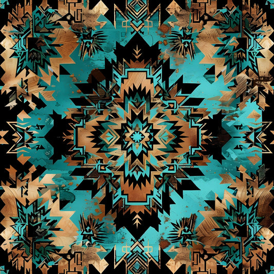 Aztec Turquoise Pattern 12 Quilting Cotton Fabric