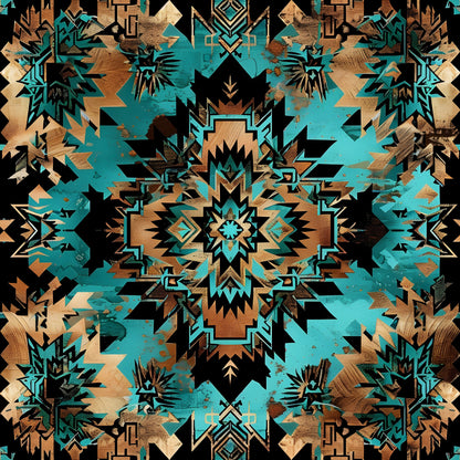 Aztec Turquoise Pattern 12 Quilting Cotton Fabric