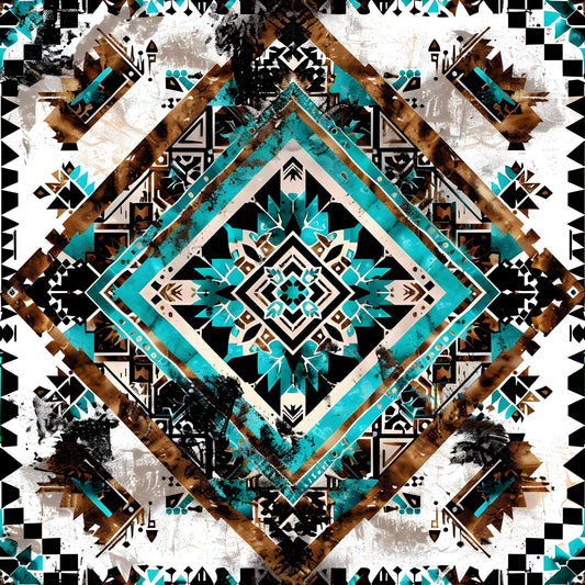 Aztec Turquoise Pattern 14 Quilting Cotton Fabric
