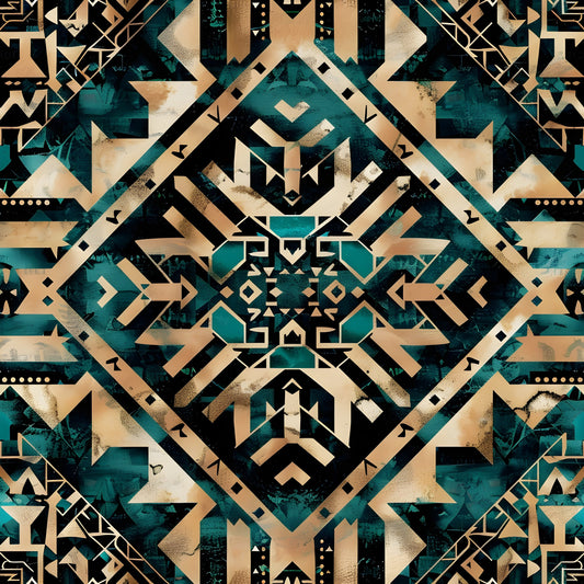 Aztec Turquoise Pattern 16 Quilting Cotton Fabric
