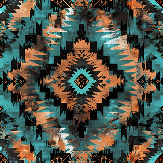Aztec Turquoise Pattern 17 Quilting Cotton Fabric