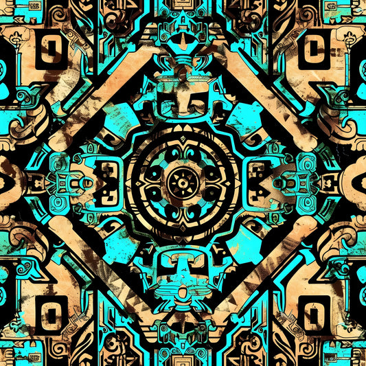 Aztec Turquoise Pattern 18 Quilting Cotton Fabric
