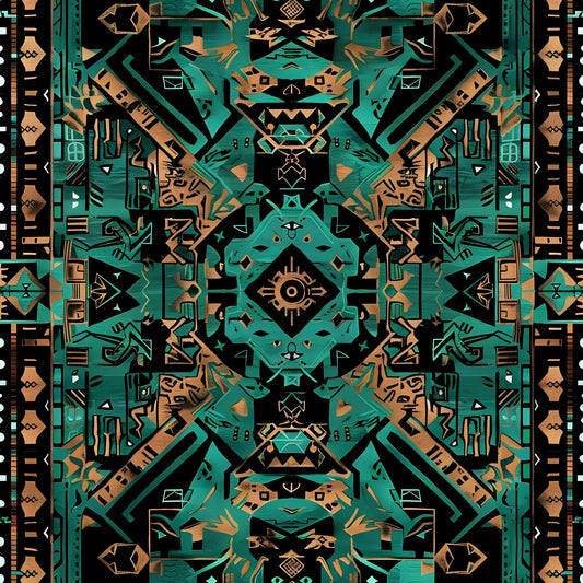 Aztec Turquoise Pattern 2 Quilting Cotton Fabric