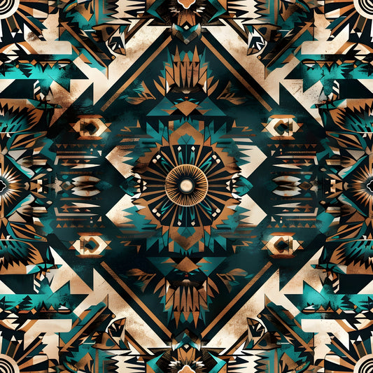 Aztec Turquoise Pattern 20 Quilting Cotton Fabric