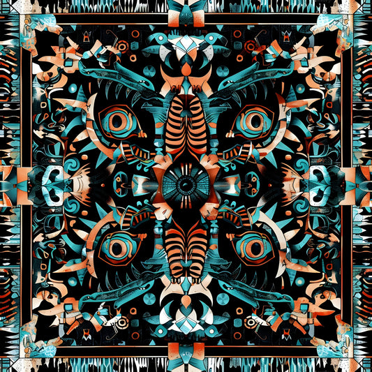 Aztec Turquoise Pattern 24 Quilting Cotton Fabric