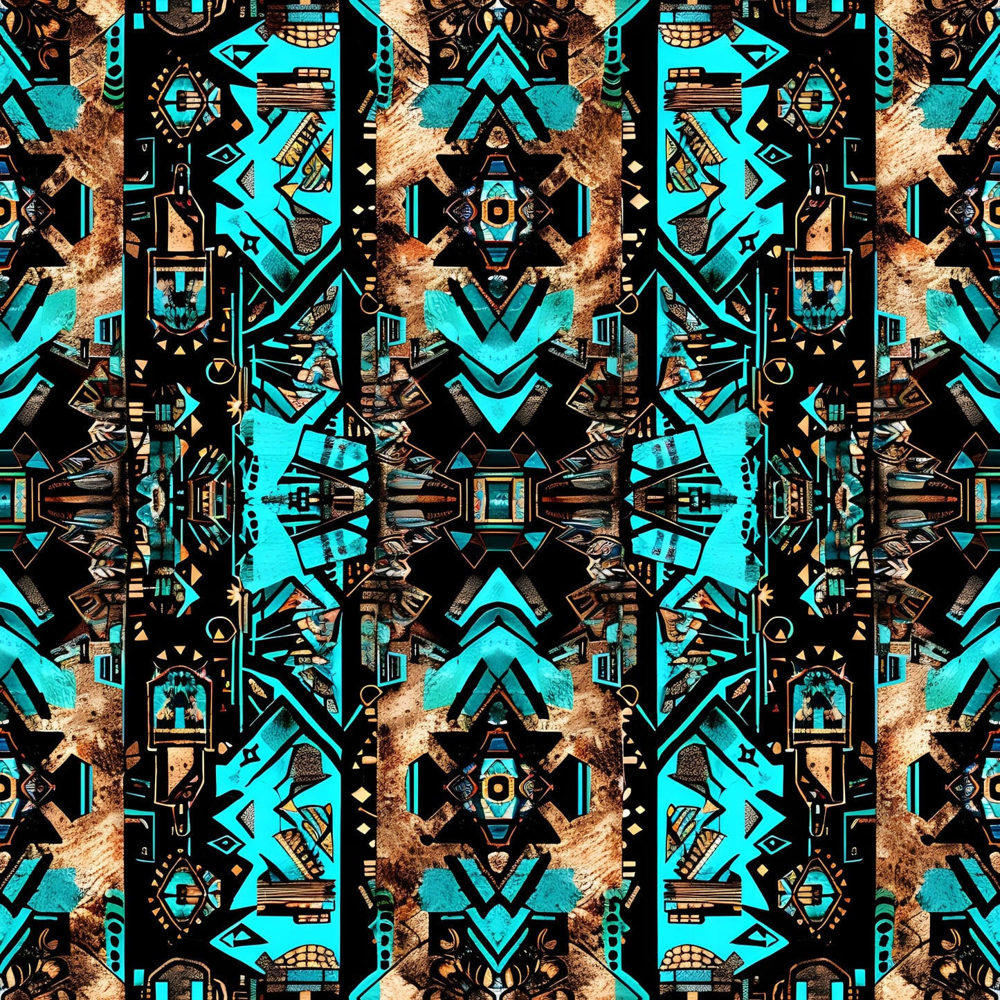 Aztec Turquoise Pattern 4 Quilting Cotton Fabric