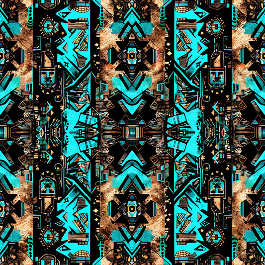 Aztec Turquoise Pattern 4 Quilting Cotton Fabric