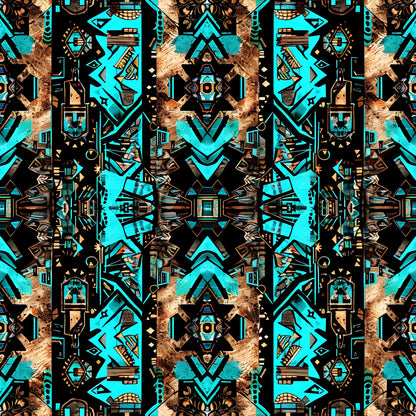 Aztec Turquoise Pattern 4 Quilting Cotton Fabric