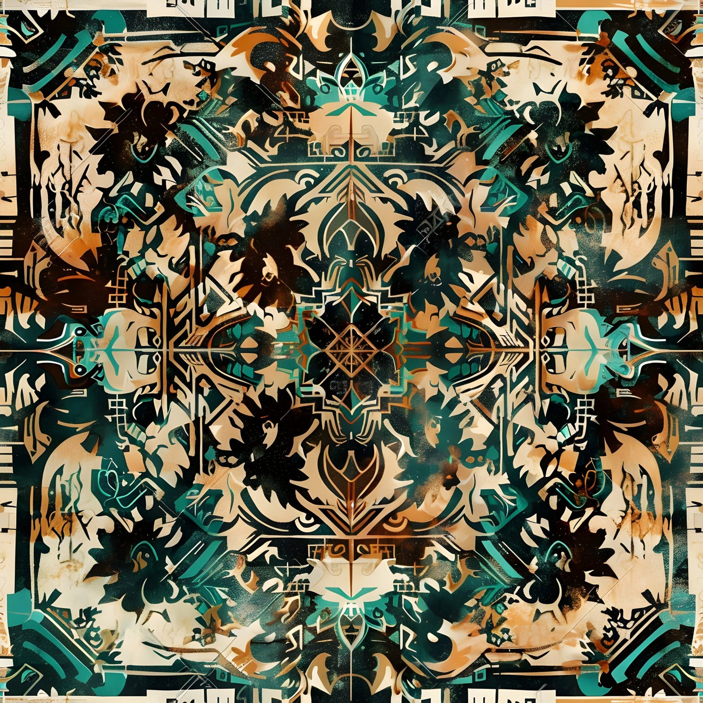 Aztec Turquoise Pattern 9 Quilting Cotton Fabric