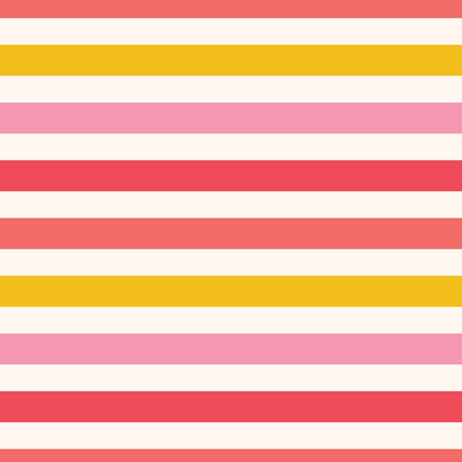 Horizontal stripes in alternating colors of red, yellow, and pink, separated by white spaces.