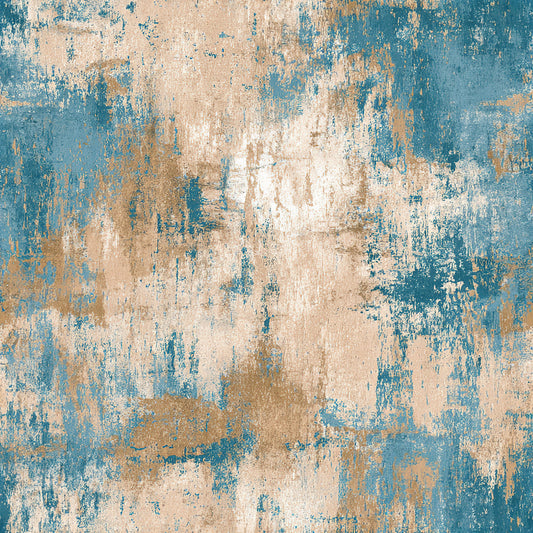 Beige and Blue Grunge Pattern 4 Quilting Cotton Fabric