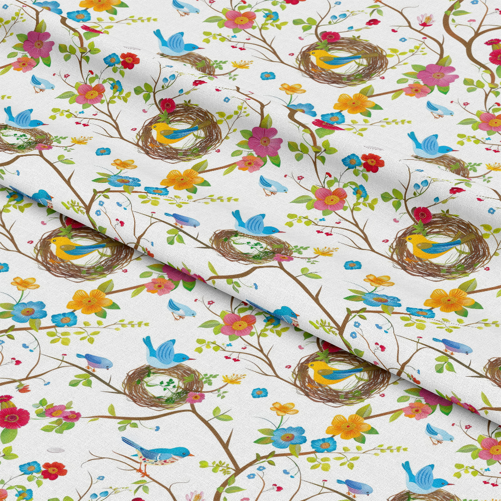 Birds Nest and Flowers Pattern 11 Quilting Cotton Fabric