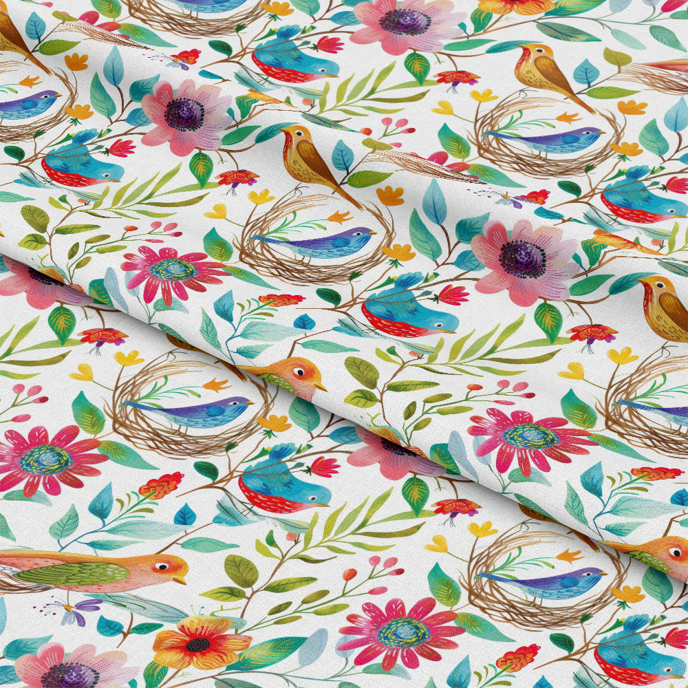 Birds Nest and Flowers Pattern 12 Quilting Cotton Fabric